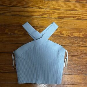 Women's Ribbed Cross-Back Top - Light Blue